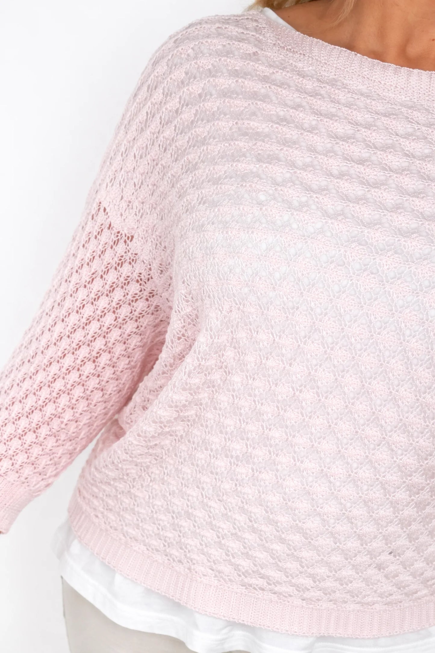 Eliza Batwing Spring Knit Crochet - Baby Pink