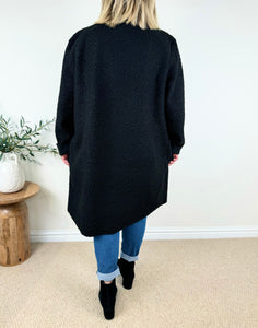 Wool Mix Long Line Double Pocket Teddy Button Coat AW24