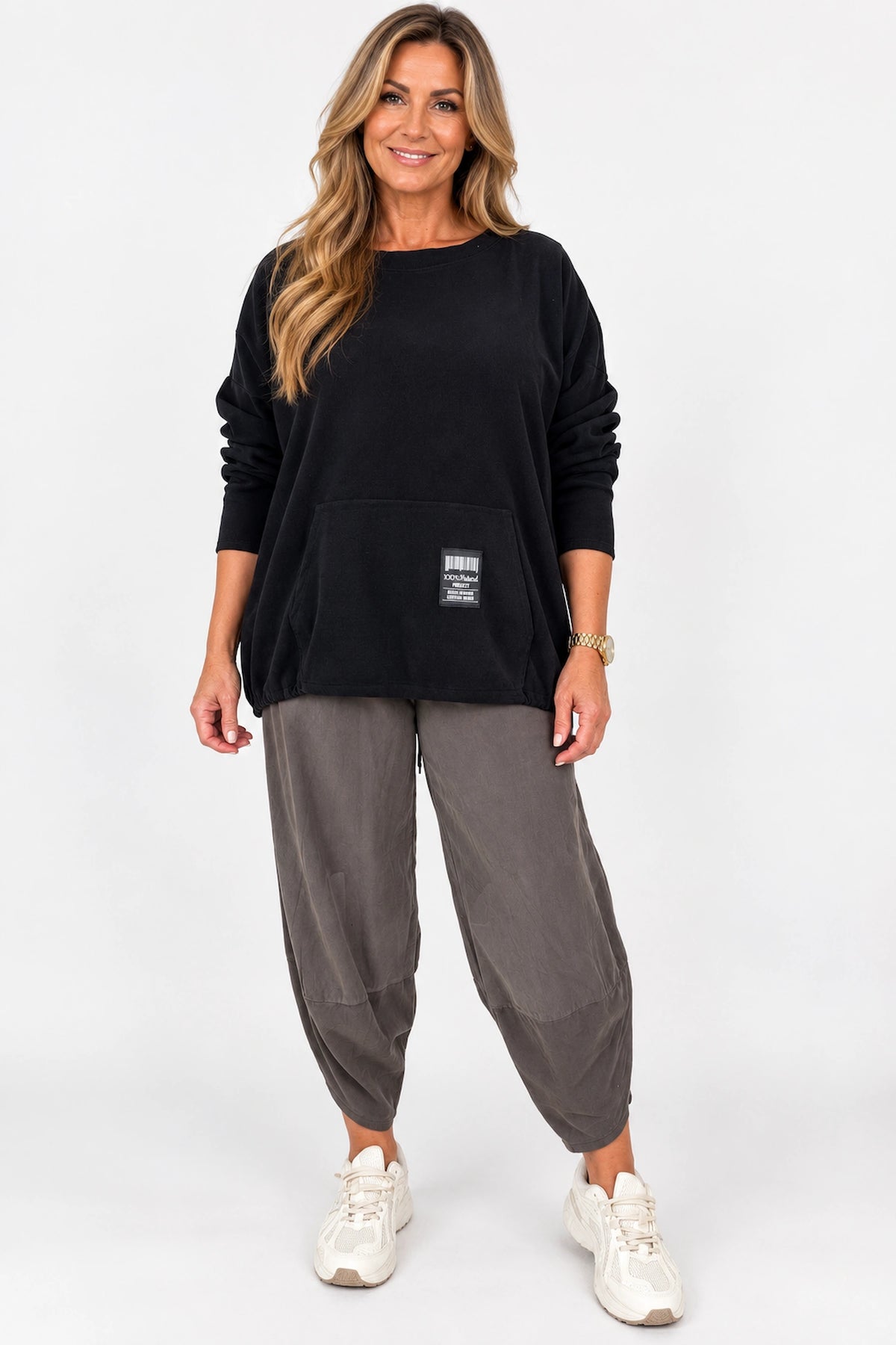 Needlecord Double Pocket Badge Detail Ravia Top - Black