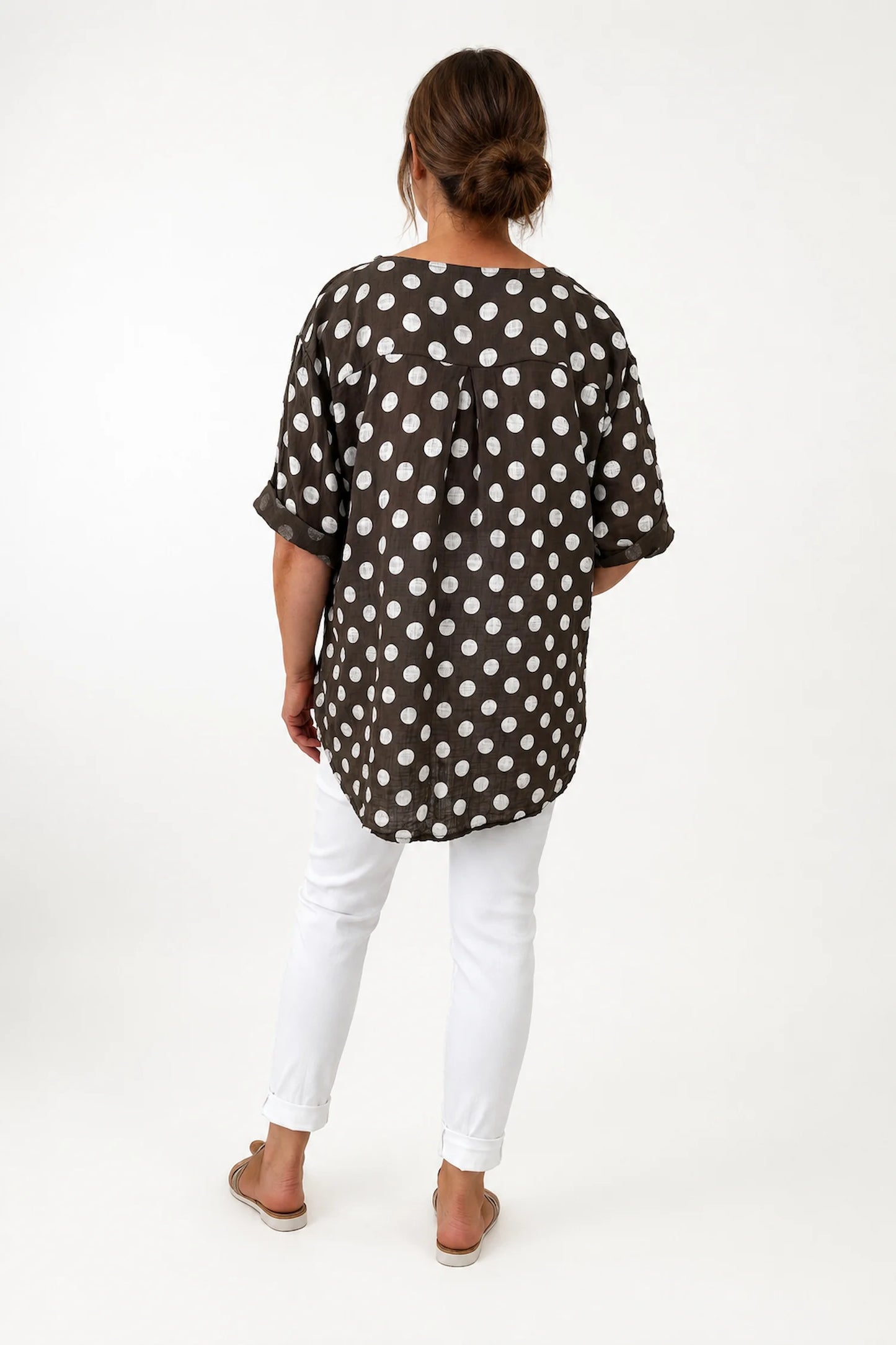 Pure Cotton Polka Dot Kara Button Shirt - Chocolate