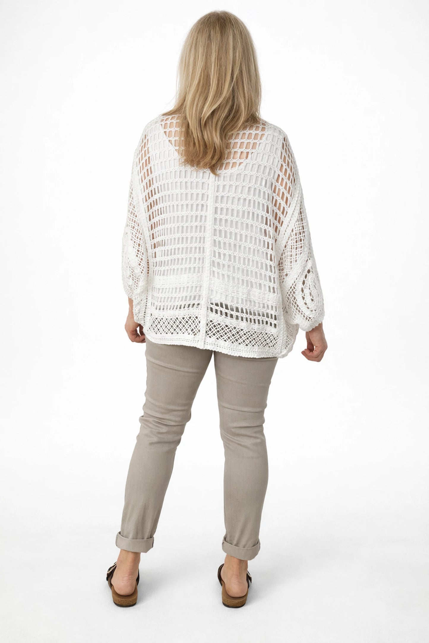 Cotton Juliana Button Batwing Crochet Floral Cardigan - White