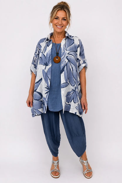 Pure Cotton Button Sleeve Milano Button Shirt - Ocean Blue