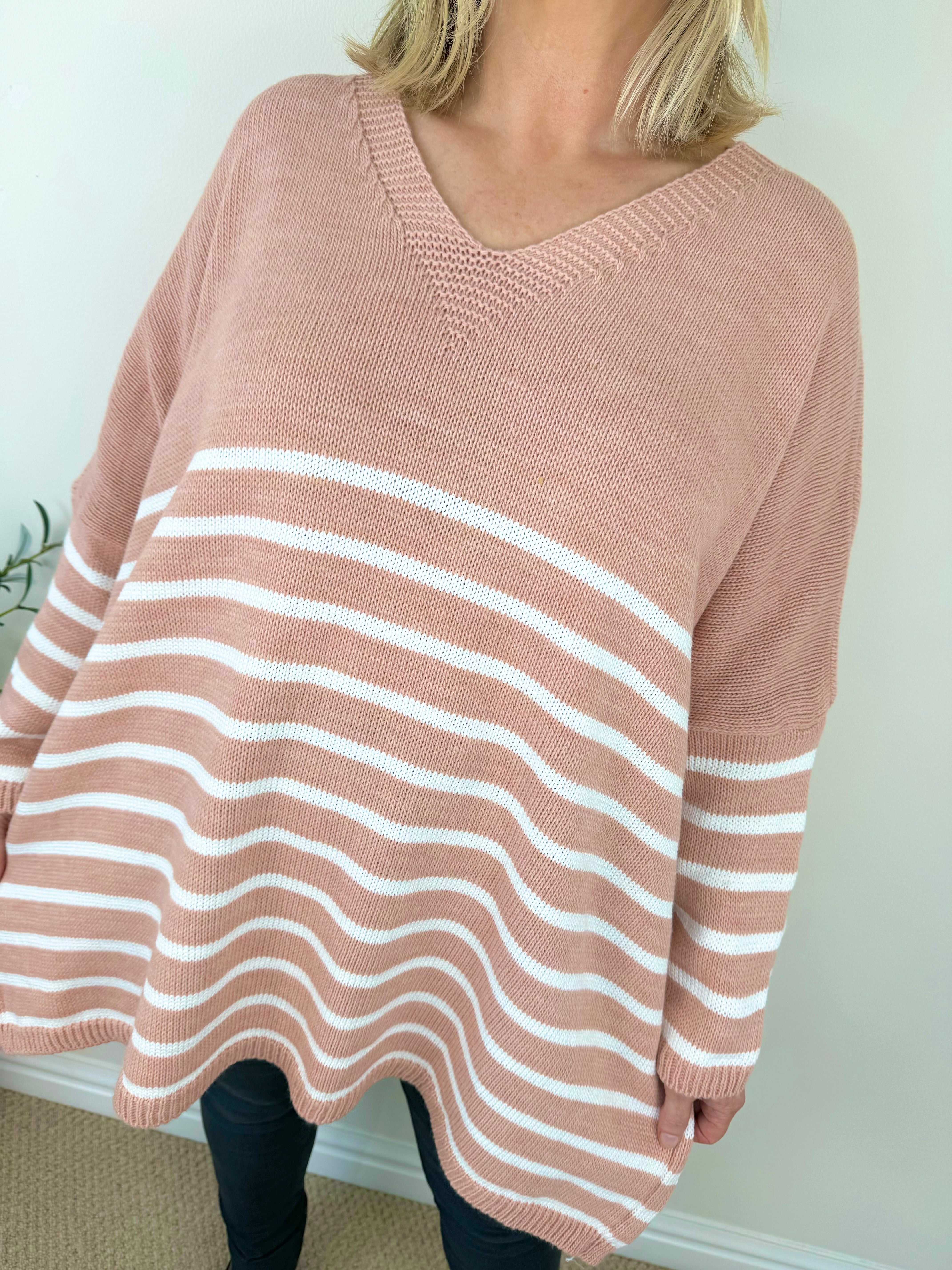 Striped Diana Cosy Knit Jumper AW24 - Petal Pink