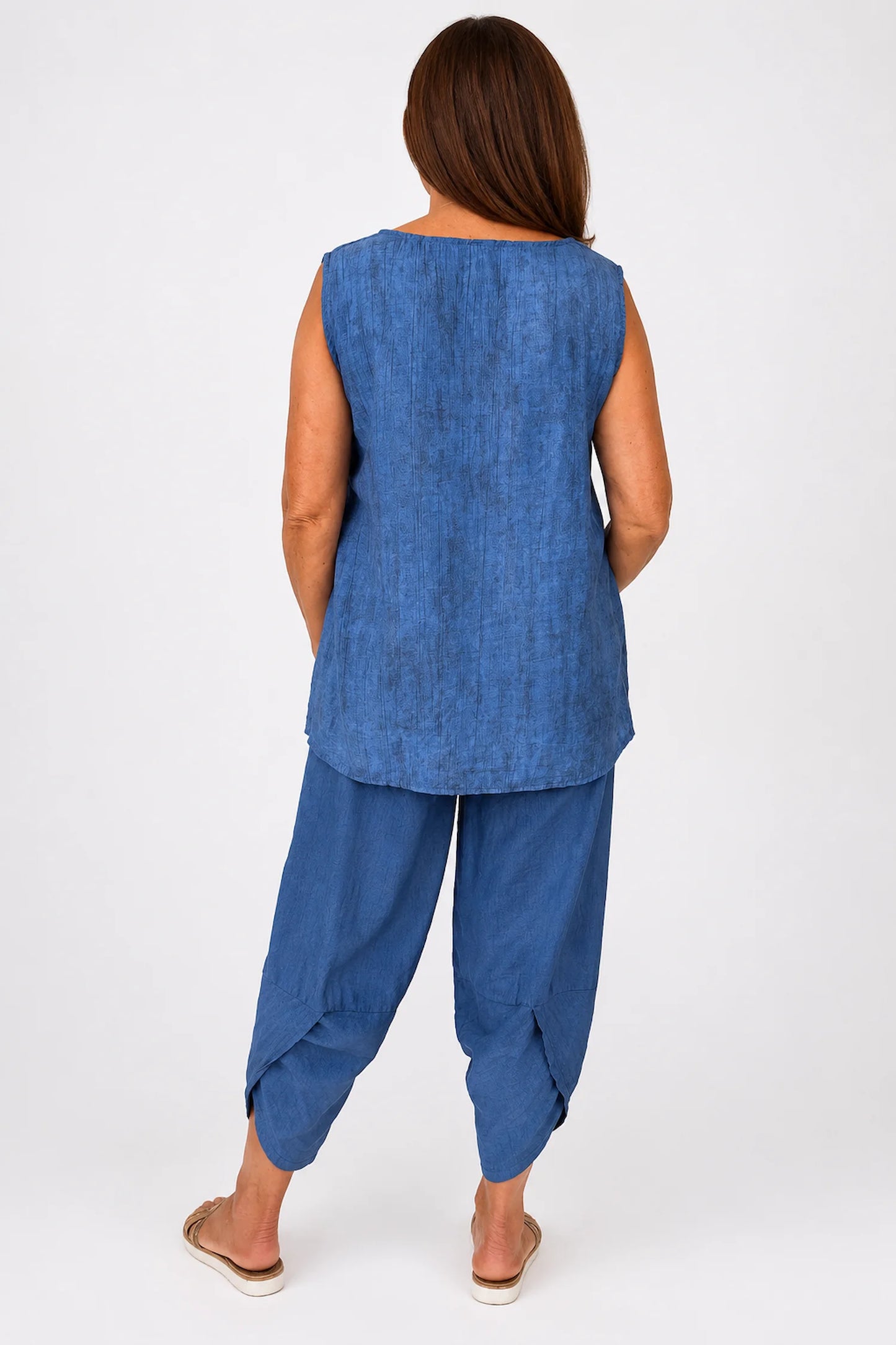 Lightly Textured Button Detail Carla Necklace Vest - Washed Denim