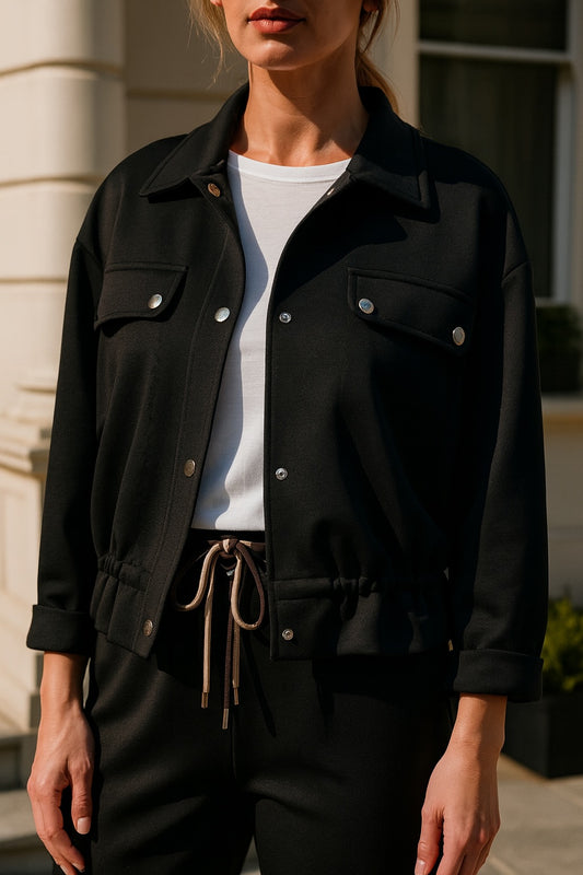 Chelsea Cropped Button Detail Jacket - Black
