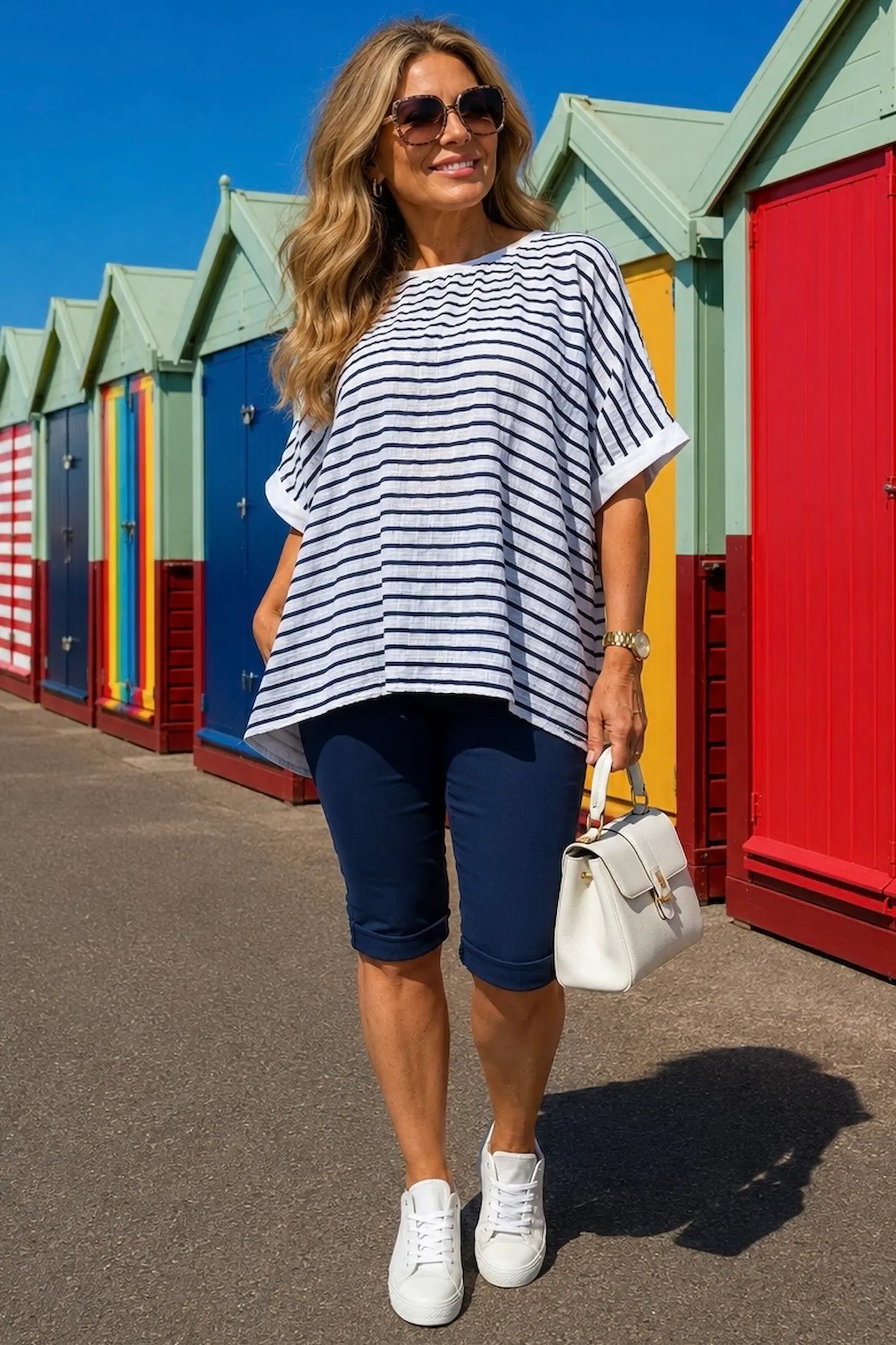 Cotton Harriet Stripe Top - White