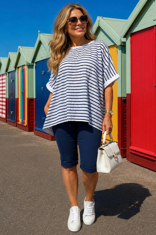 Cotton Harriet Stripe Top - White
