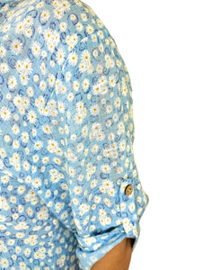 Pure Cotton Daisy Button Sleeve Carli Shirt - Baby Blue