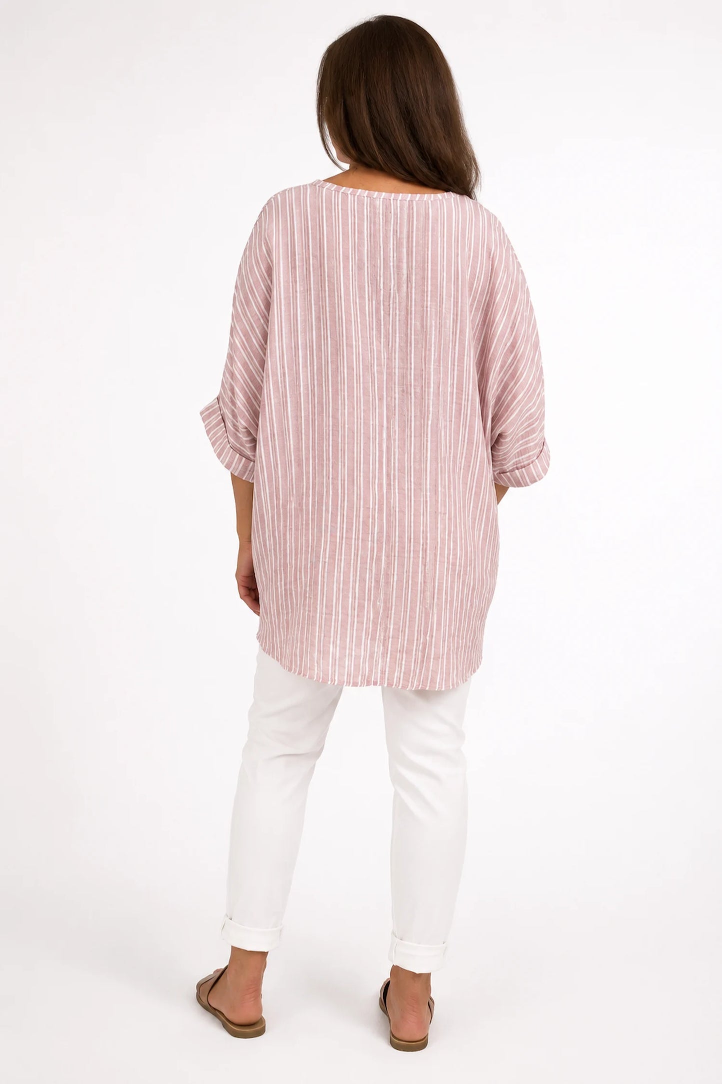 Chelsea Stripe Necklace Top - Rosewood Pink