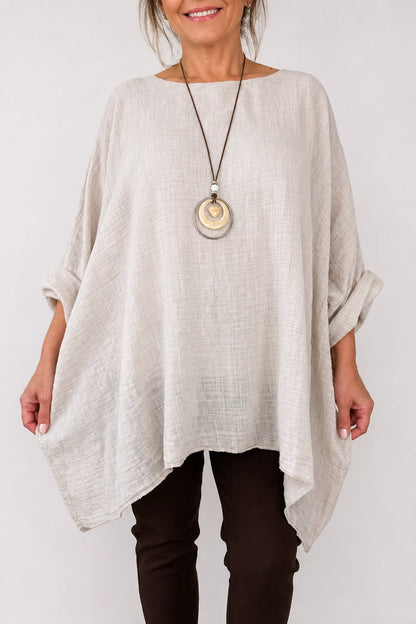 Cotton Fully Lined Isabel Necklace Batwing Top - Stone