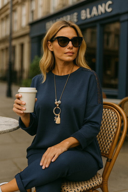 Soirée Mesh Detail Necklace Top - Navy