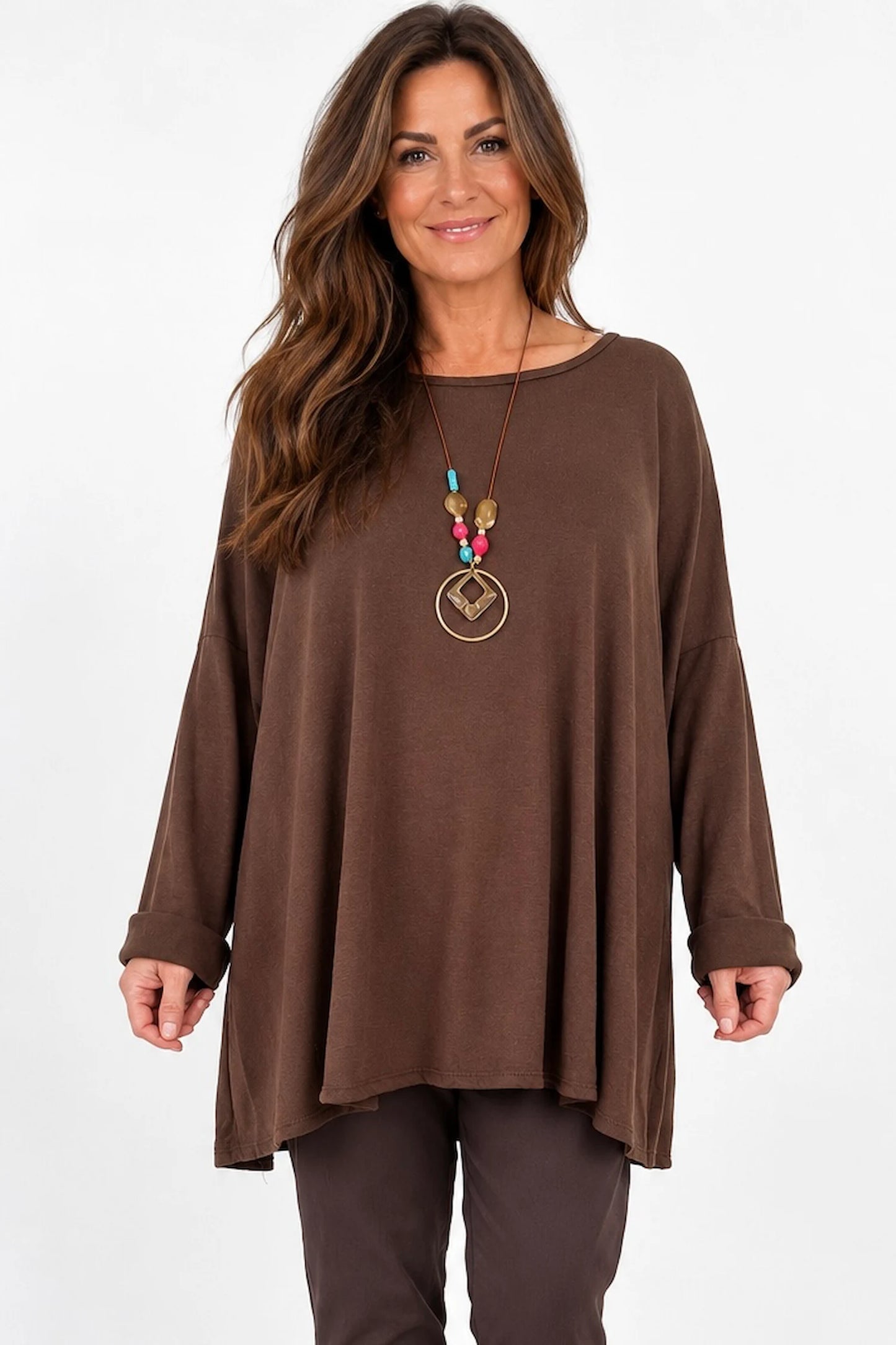 Fine Knit Como Necklace Top - Chocolate