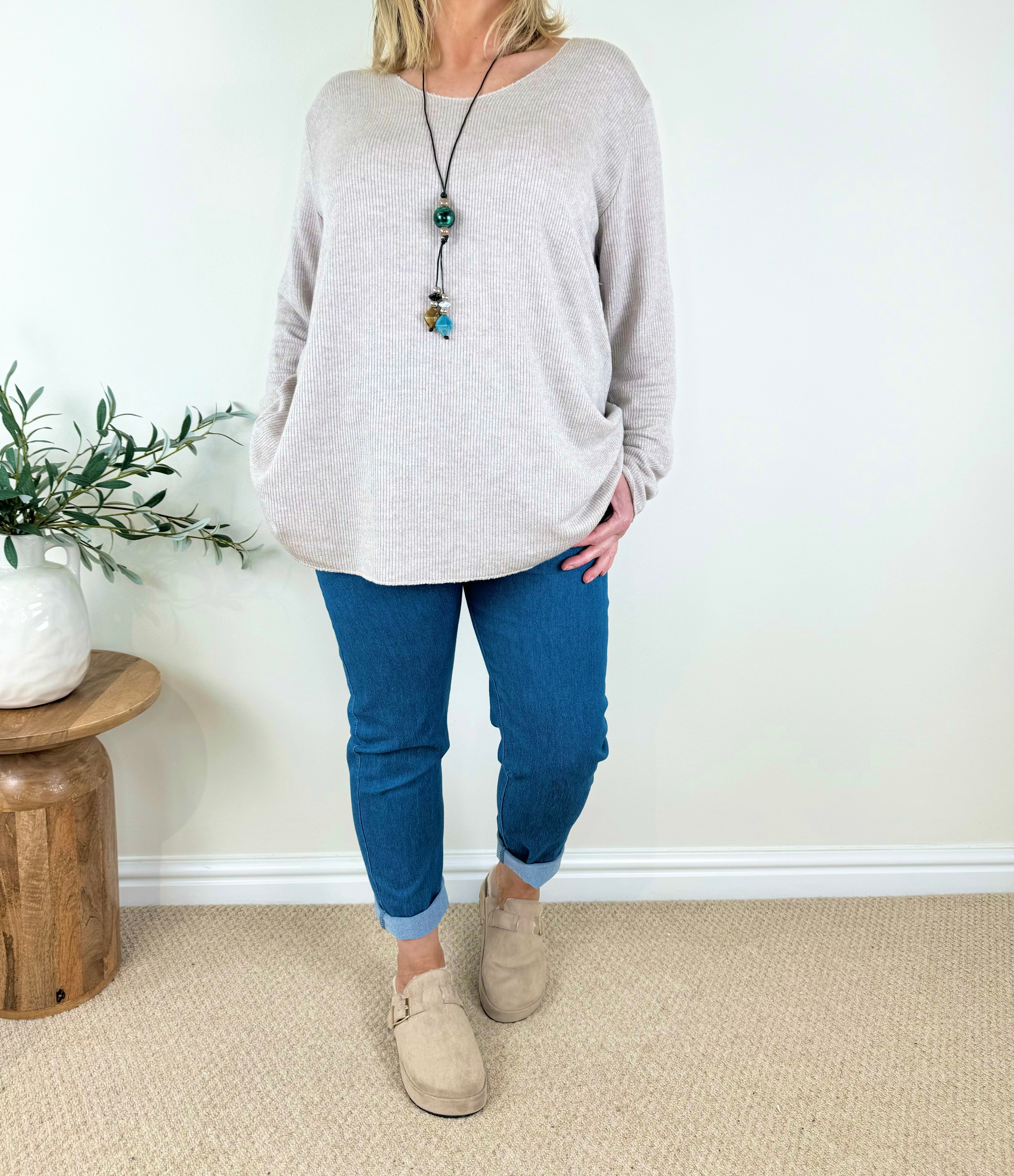 Ribbed Knit Wool Mix Alessia Necklace Top AW24