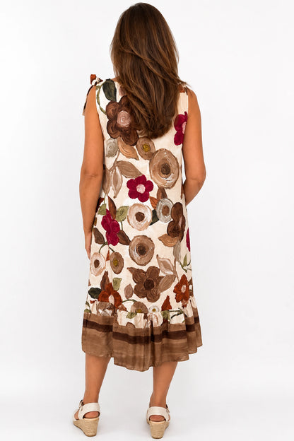 Tied Sleeve Detail Italia Garden Dress - Mocha
