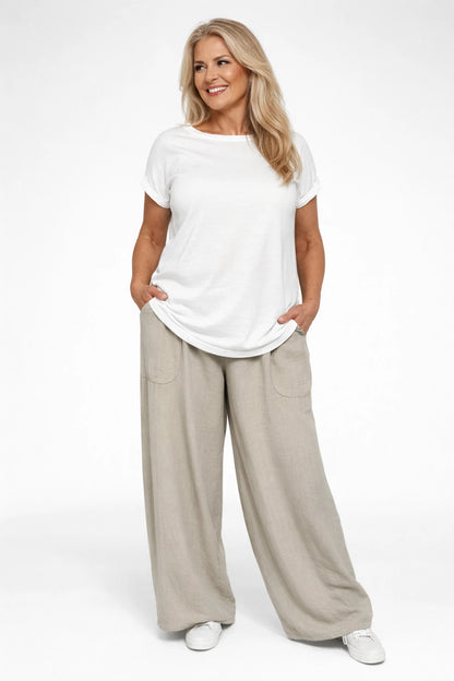 Elasticated Smocked Waist Patch Pocket Milan Wide Leg Pants - Mocha