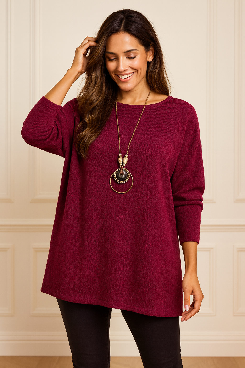 Mari Chenille Necklace Top - Wine
