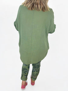 Pure Cotton Double Pocket Siana Sparkle Star Top - Khaki