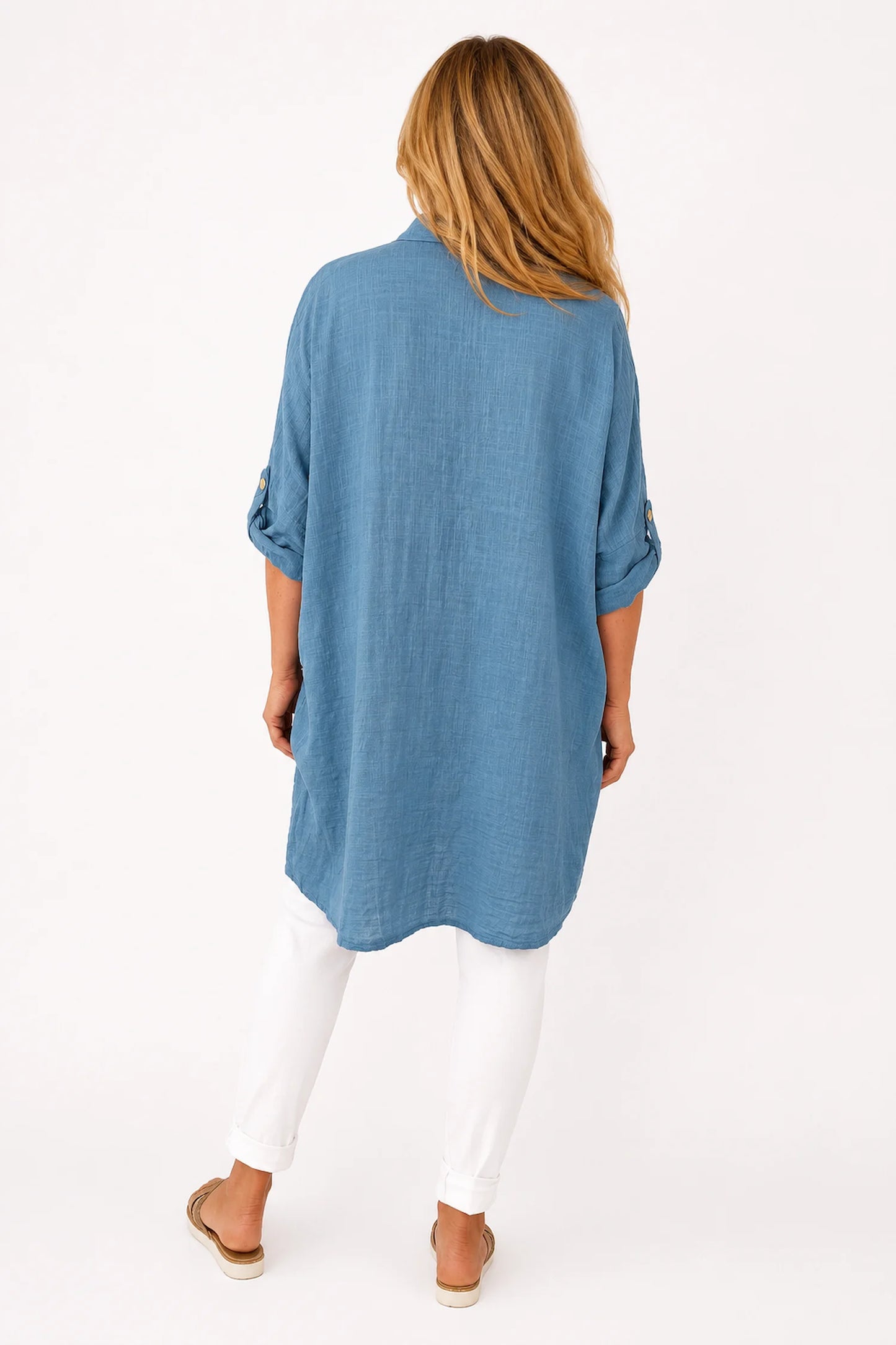 Pure Cotton Button Sleeve Cressida Button Shirt - Denim