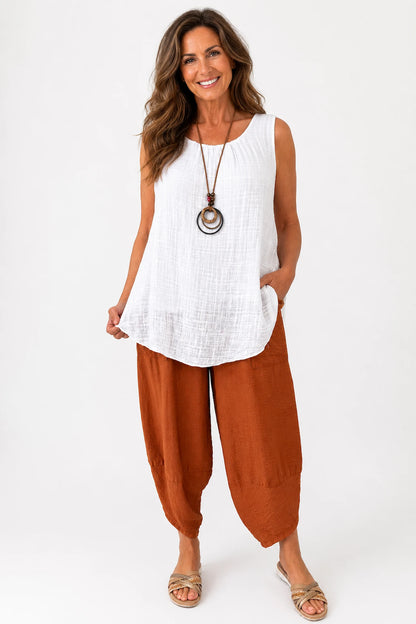 Lagen Look Double Subtle Panel Pocket Elasticated Waist Freya Pants - Sunset
