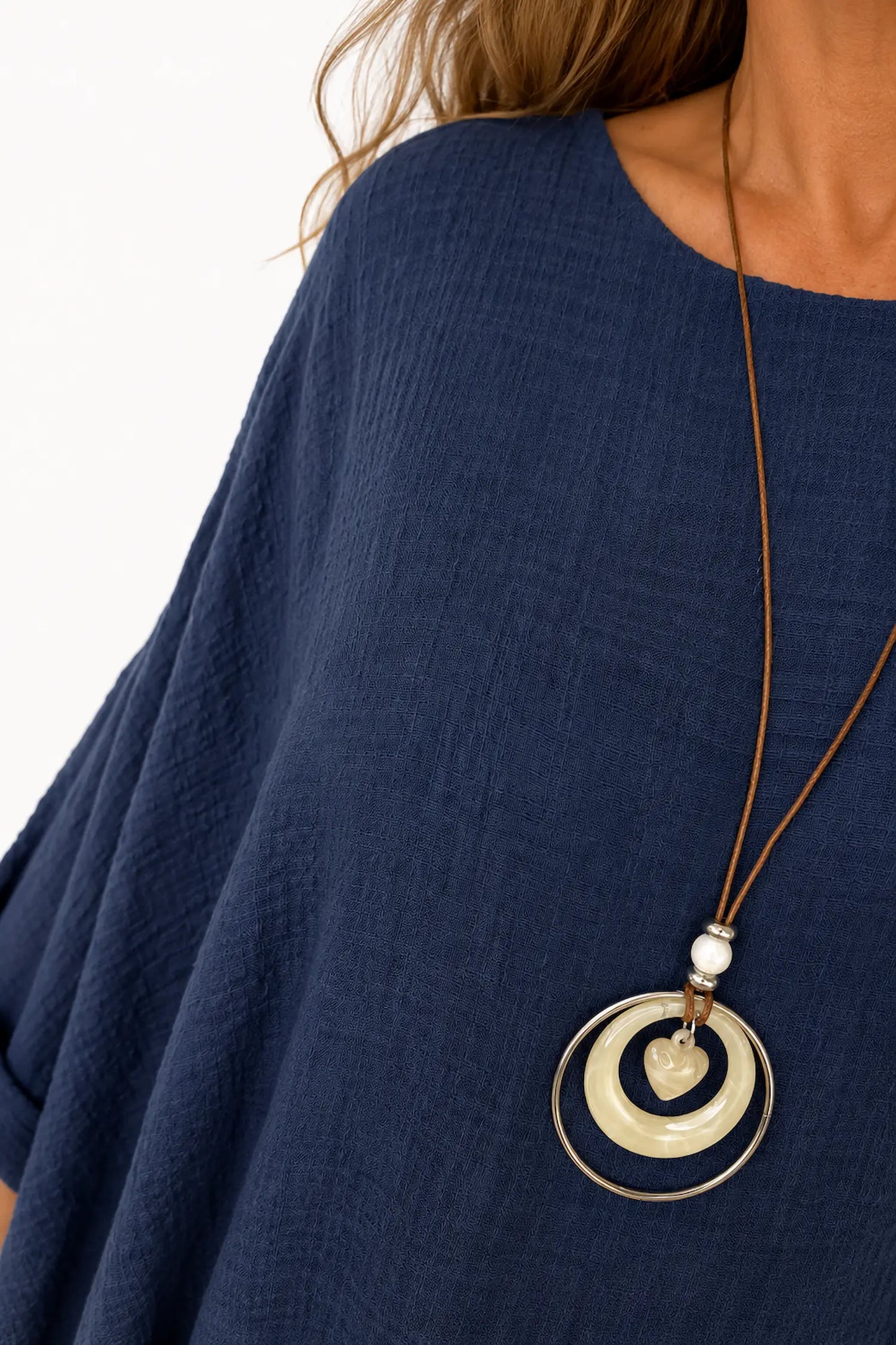Cotton Fully Lined Isabel Necklace Batwing Top - Navy