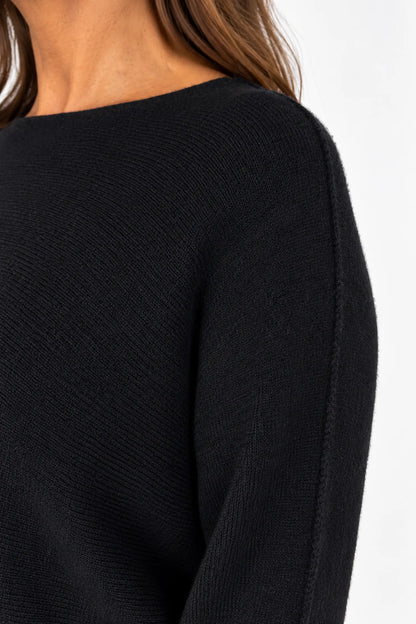 Wool Mix Seam Sleeve Venice Jumper - Black