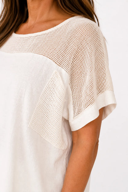 Linen Cotton Mix Mesh Detail Amalfi Pocket Top - Gelato