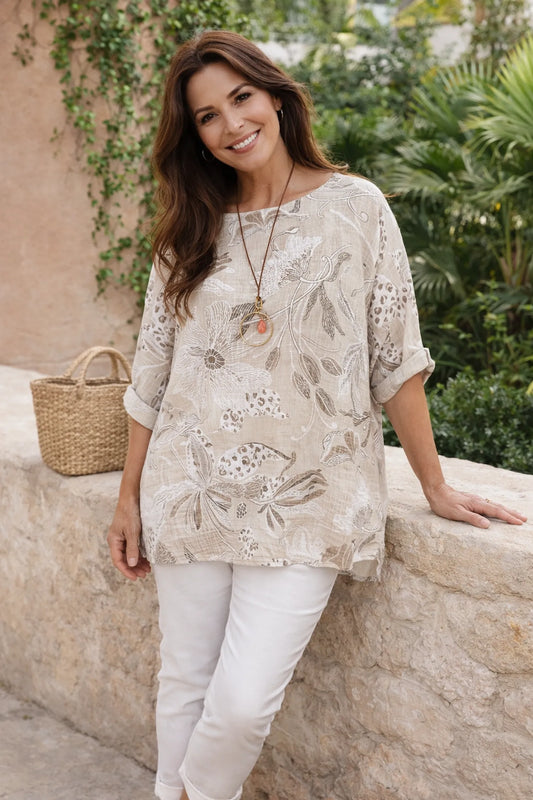 Pure Cotton María Necklace Top - Beige