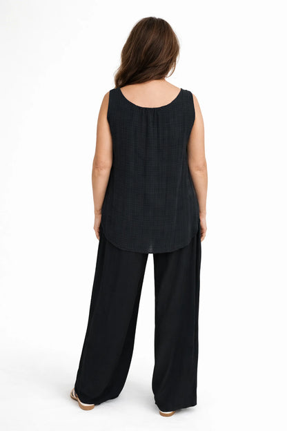 Double Patch Pocket Elasticated Waist Sienna Wide Leg Pants - Black