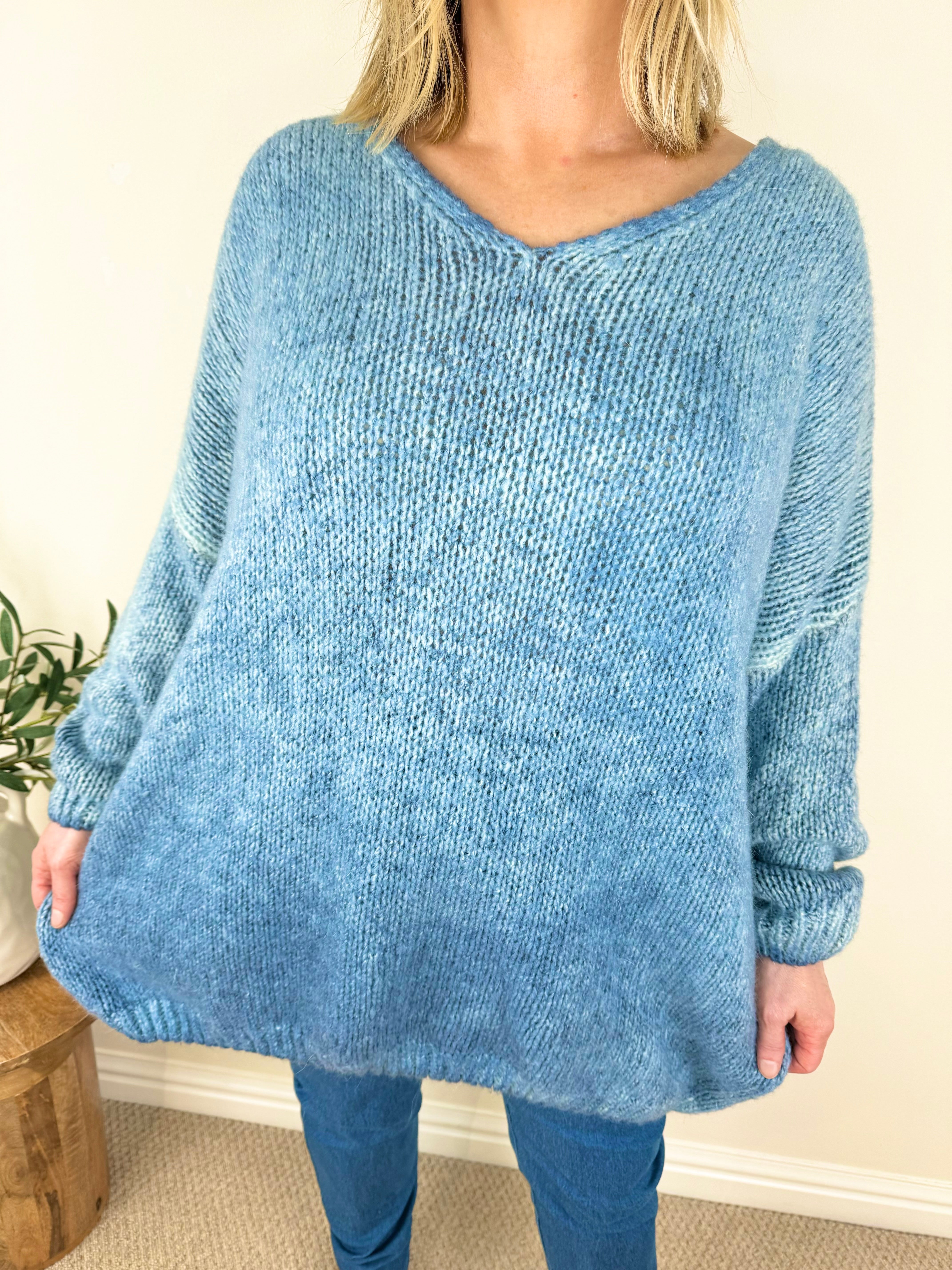 Wool Mix Premium Knit Vienna Heart Back Jumper AW24 - Denim