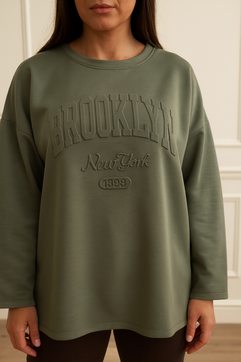 Brooklyn Embossed Light Weight Sweatshirt - Khaki