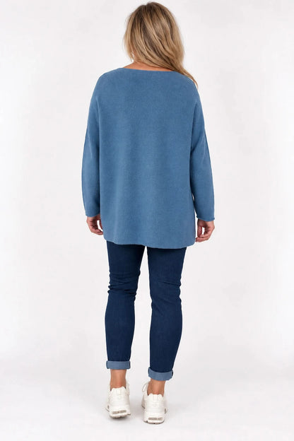 Wool Mix Seam Sleeve Venice Jumper - Denim