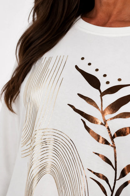 Metallic Gold Tied Hem Maddison Top - White