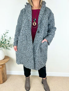 Wool Mix Long Line Double Pocket Teddy Button Coat AW24