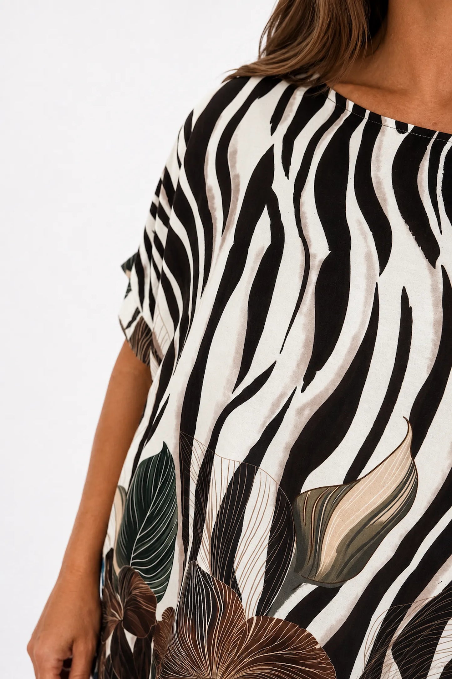 Lightweight Floral Zebra Kassi Top - Chocolate