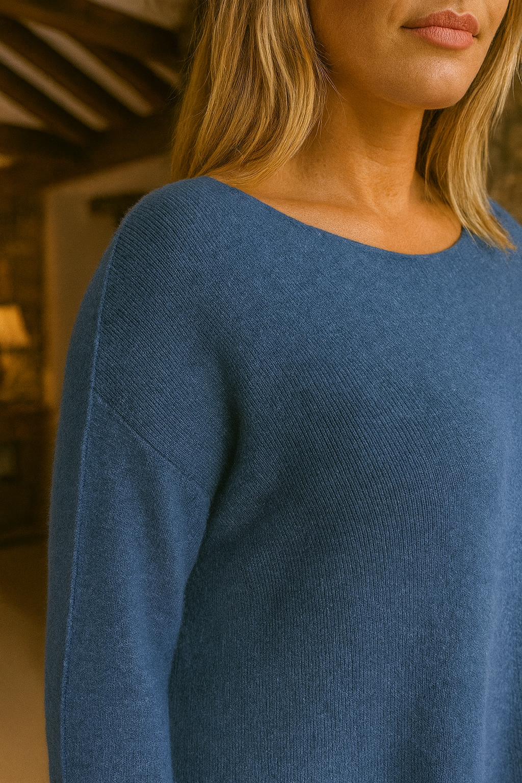 Pure Cotton Allegra Fine Knit Seam Sleeve Detail Jumper - Denim