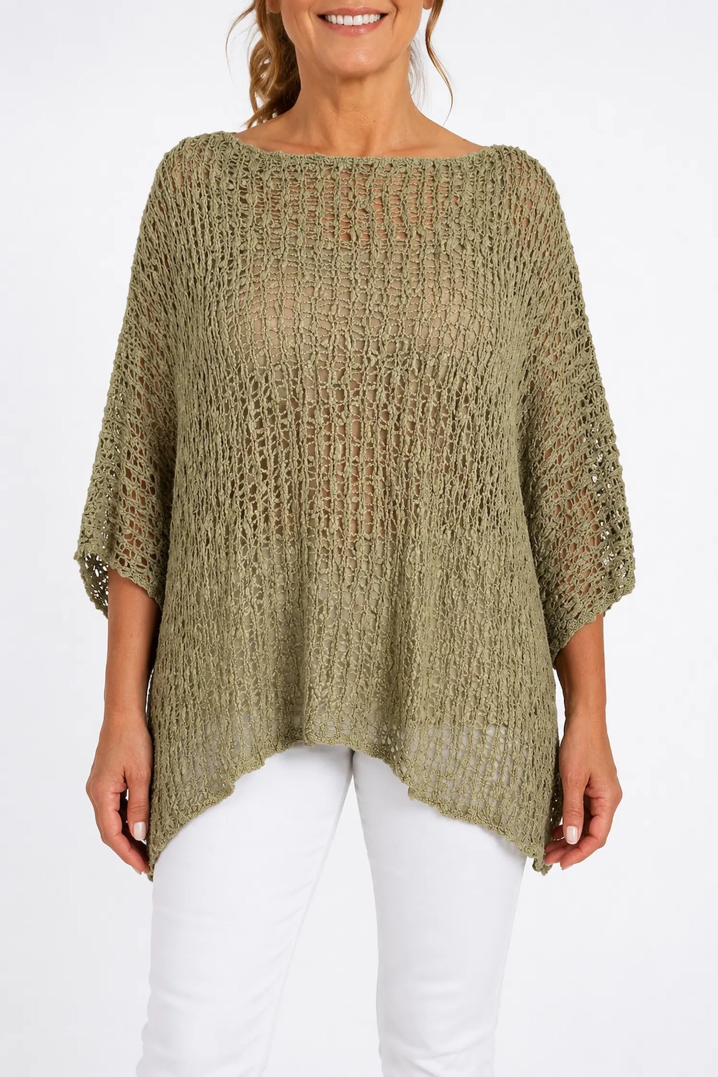 Amelia Ikat Premium Stitch Batwing Crochet - Biscuit