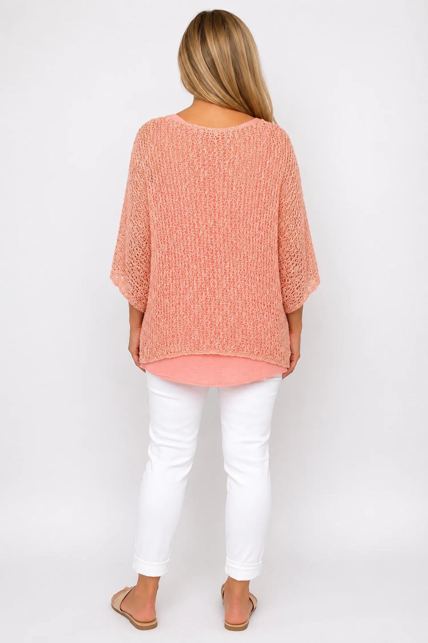 Amelia Ikat Premium Stitch Batwing Crochet - Salmon