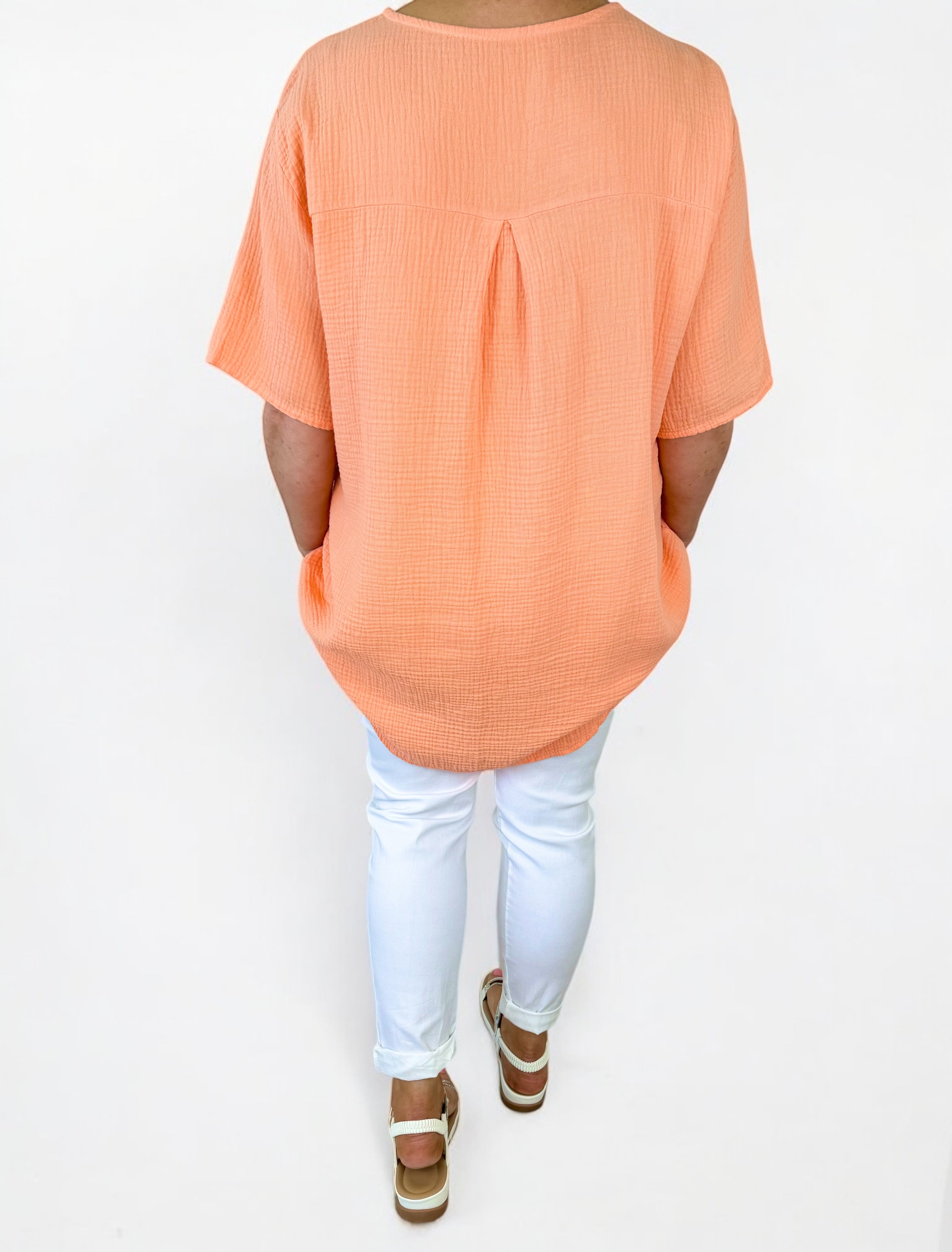 Pure Bubble Cotton One Button Siera Top - Peach