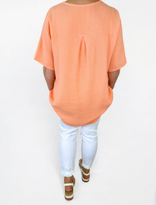Pure Bubble Cotton One Button Siera Top - Peach