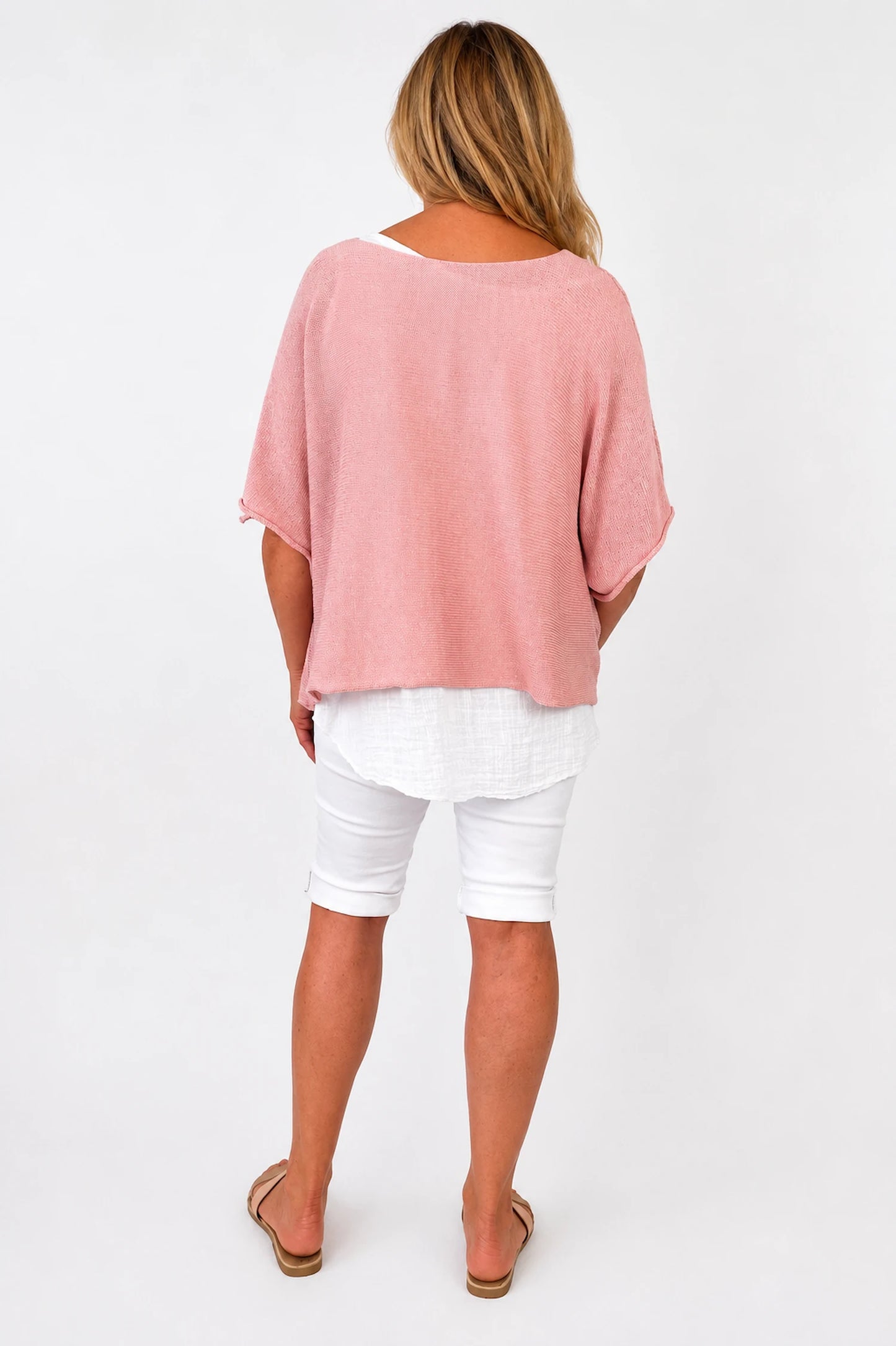 Cotton Seam Sleave Knit Batwing Jude Top - Vintage Rose