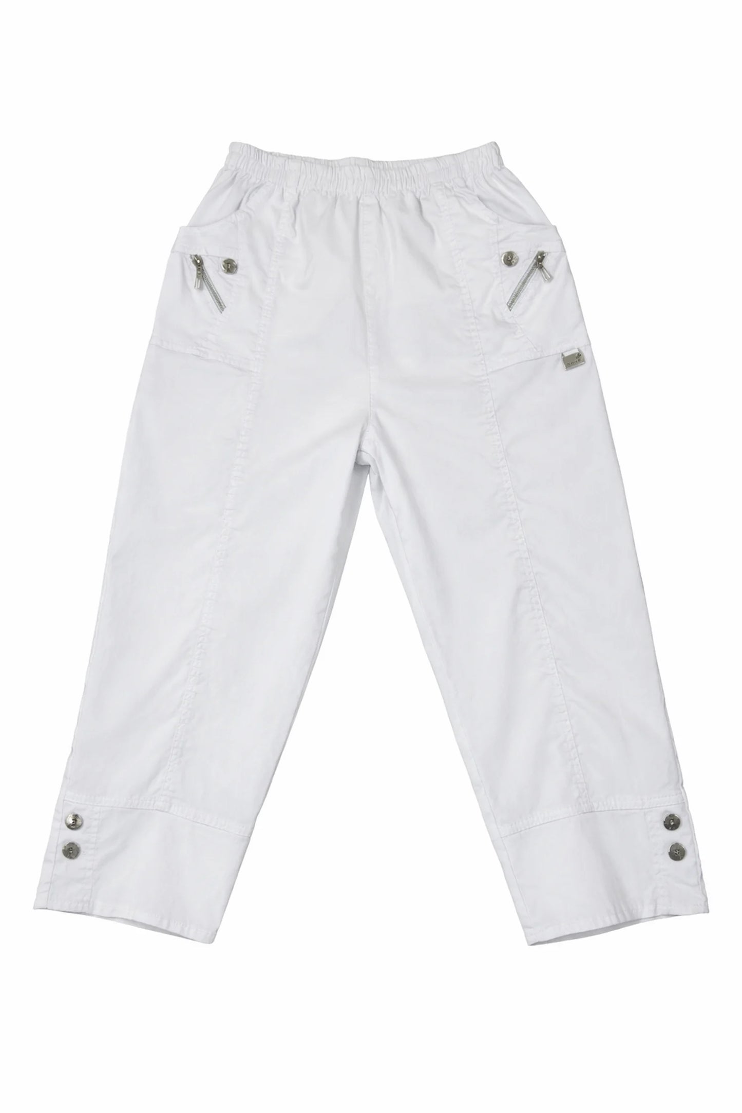 Cotton Double Zipped Pocket Cherry Berry Pants - White