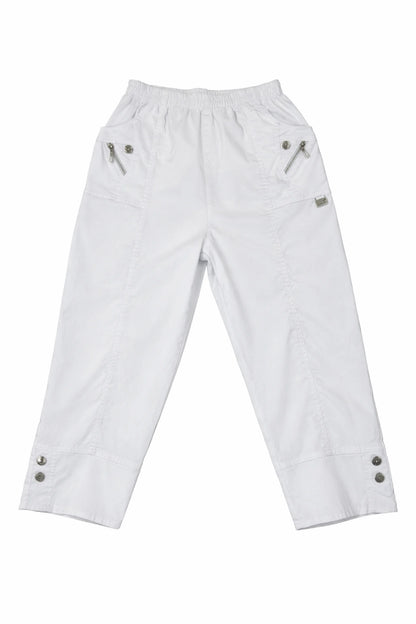 Cotton Double Zipped Pocket Cherry Berry Pants - White