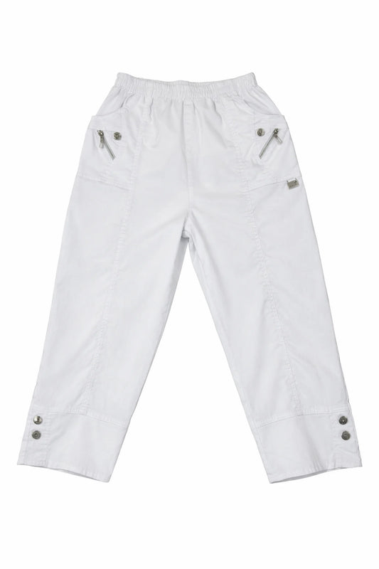 Cotton Double Zipped Pocket Cherry Berry Pants - White