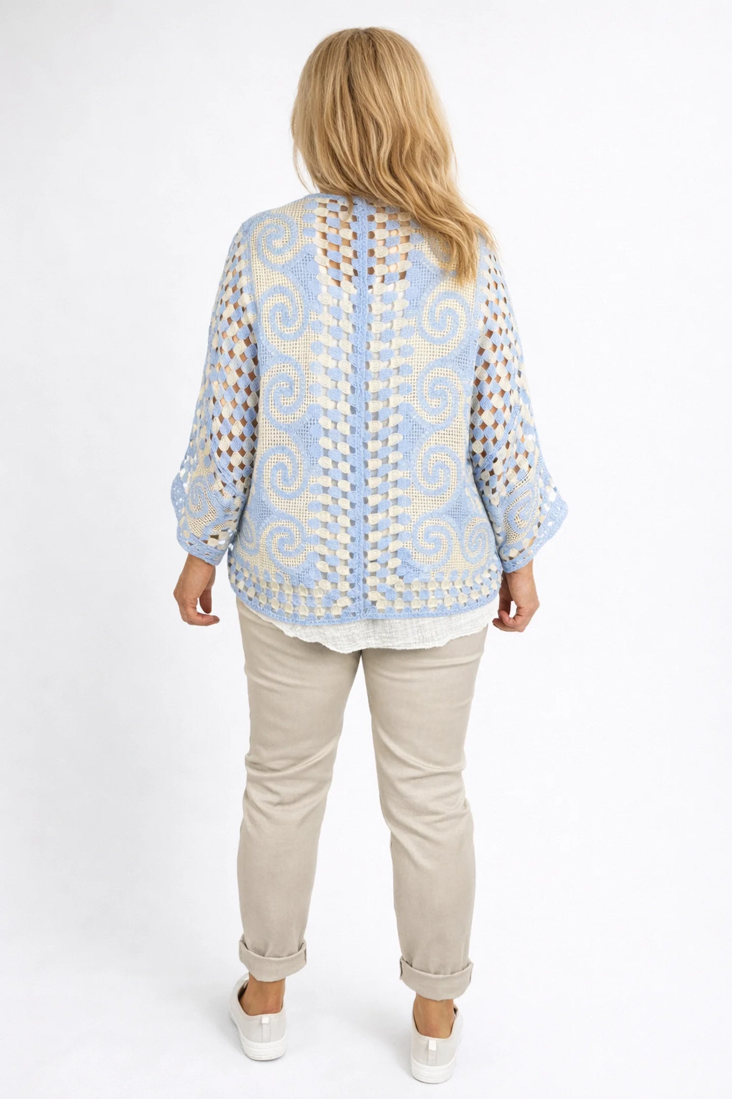 Pure Cotton Paola Button Crochet Cardigan - Baby Blue