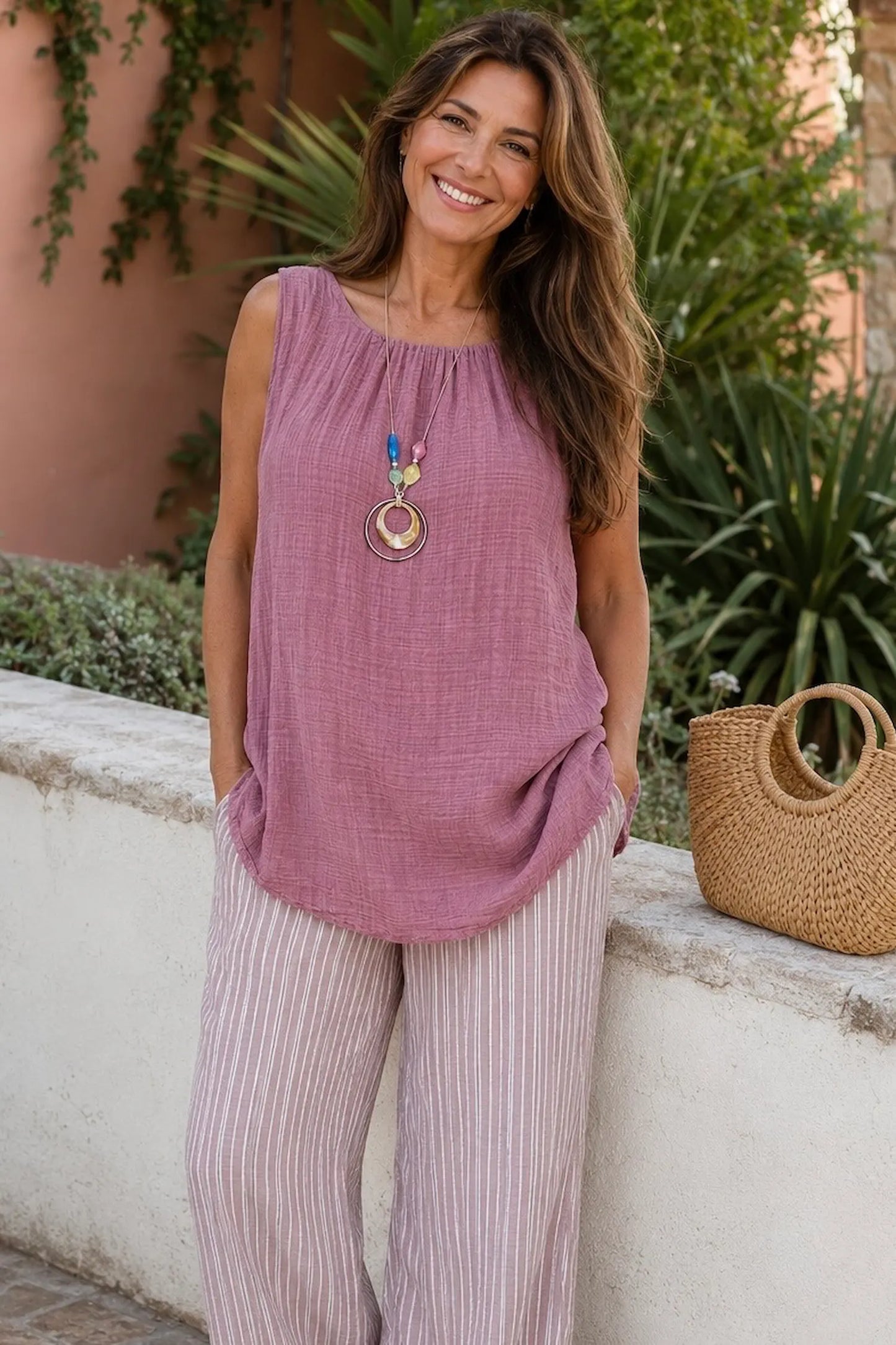 Fully Lined Cotton Italia Necklace Vest - Raspberry Ripple