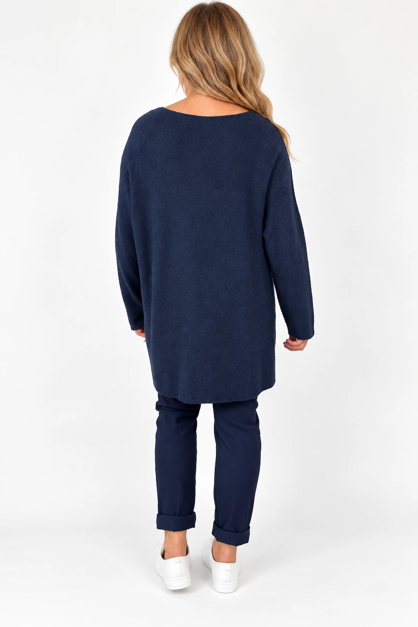 Fine Knit Seam Sleeve Tulia Top - Navy