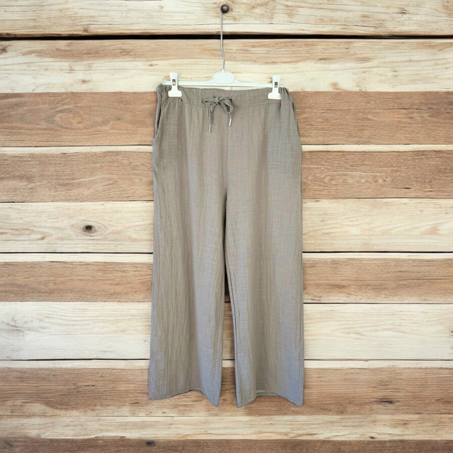 Pure Cotton Linen Look Wide Leg Pant - Mocha