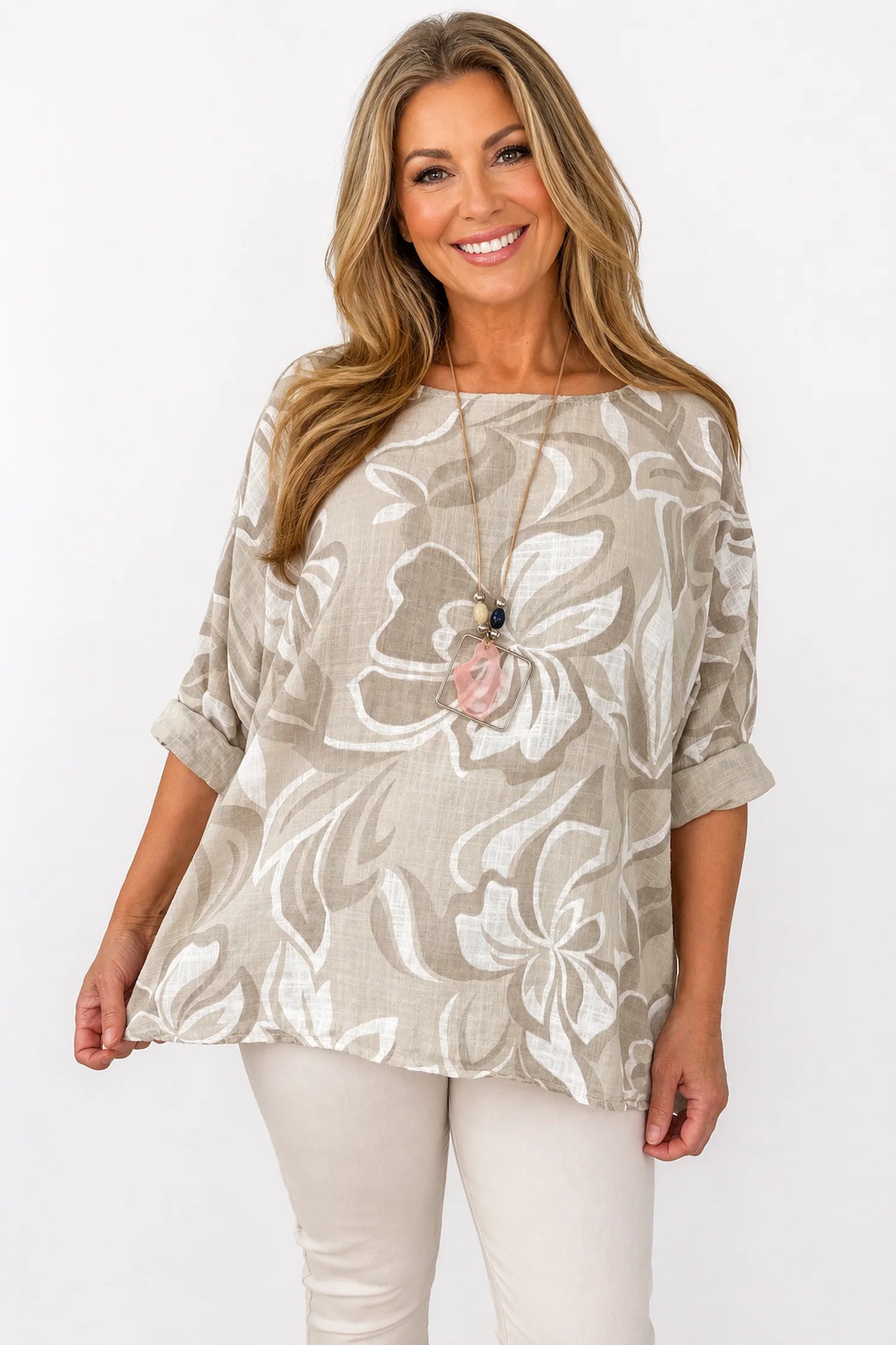 Pure Cotton Pesali Necklace Top - Beige