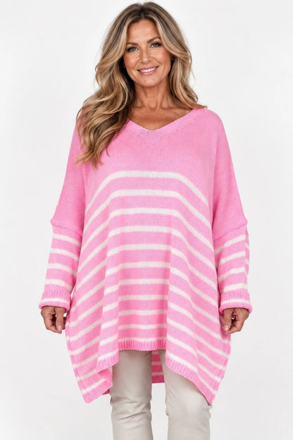 Wool Mix Stripped Diana Top - Candy Pink