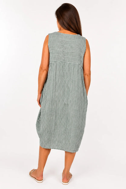Cotton Double Pocket Pinstripe Elizabeth Dress - Khaki